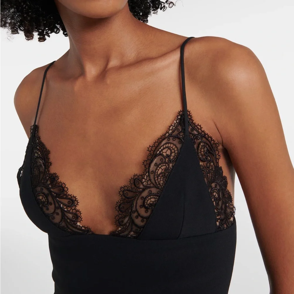 NEW NWT David Koma Lace Trim Cami Top Detail Gown Cady & Lace In Black